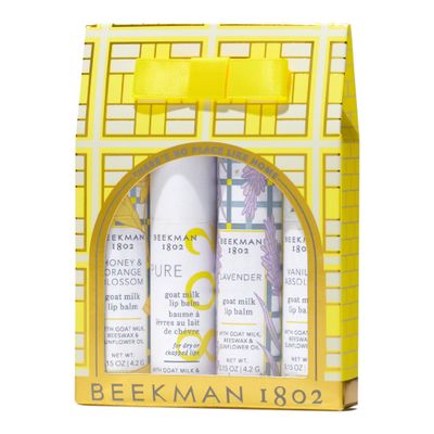 Beekman 1802 Under the Mistletoe 4-Piece Lip Balm Gift Set - Set of 4-0.15 oz - Scented - Hydrates, Softens &amp; Repairs - With Goat Milk, Beeswax &amp; Sunflower - Good for Sensitive Skin - Cruelty Free