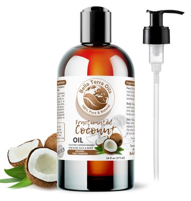 Bella Terra Oils - Liquid Organic Fractionated Coconut Oil 16oz - The Ideal Mix of MCTs &amp; Fatty Acids, A Lustrous Elixir for Daily Skin Care