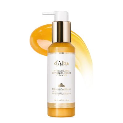 d&#39;alba Piedmont Italian White Truffle Return Oil Cream Cleanser, Vegan Skincare, Easy One Step Cleanser for Sebum &amp; Makeup Removal, Hydrating Cleanser, for Sensitive Skin, Korean Skin Care