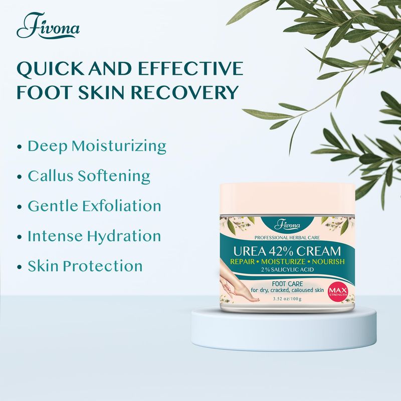 FIVONA 42% Urea Cream with 2% Salicylic Acid, Foot Cream for Feet Maximum Strength with Tea Tree and Aloe Vera Extracts Foot Lotion for Dry Cracked Heels, Callus Remover, Moisturizer Repair Cream