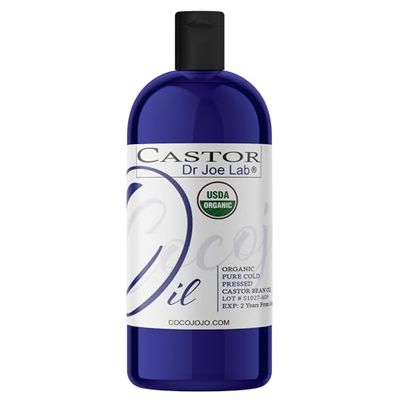 Dr Joe Lab Castor Oil Organic, Cold Pressed Organic Castor Oil, Unrefined, Pure USDA Certified Hexane Free Non GMO - Natural Moisturizing Hydrating Hair Skin Face Body Nails - 32 Oz