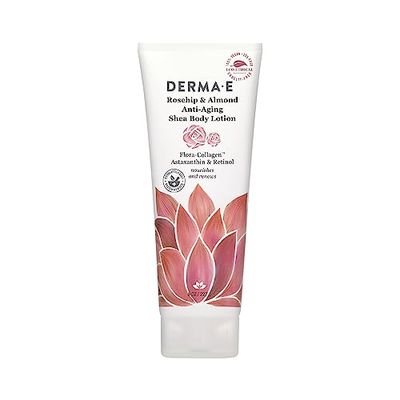 Derma E Rosehip and Almond Anti-Aging Shea Body Lotion - Vegan Flora-Collagen, Retinol and Vitamin E Moisturizer for Dry Skin - Gently Scented Cruelty Free Moisturizing Cream, 8 oz