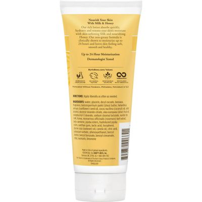Burt's Bees, Body Lotion with Milk and Honey, Moisturizing Lotion for Normal to Dry Skin, 98.6% Natural Origin Skin Care, 6 oz Bottle (3-Pack)