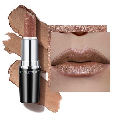 Anglicolor Glitter Lipstick High Impact Lipcolor,Brown Lipstick Moisturizing Creamy Formula,Metallic Lipstick For Women For Vegan &amp; Cruelty-Free,Full-Coverage Lip Color