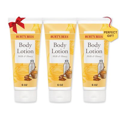 Burt&#39;s Bees, Body Lotion with Milk and Honey, Moisturizing Lotion for Normal to Dry Skin, 98.6% Natural Origin Skin Care, 6 oz Bottle (3-Pack)