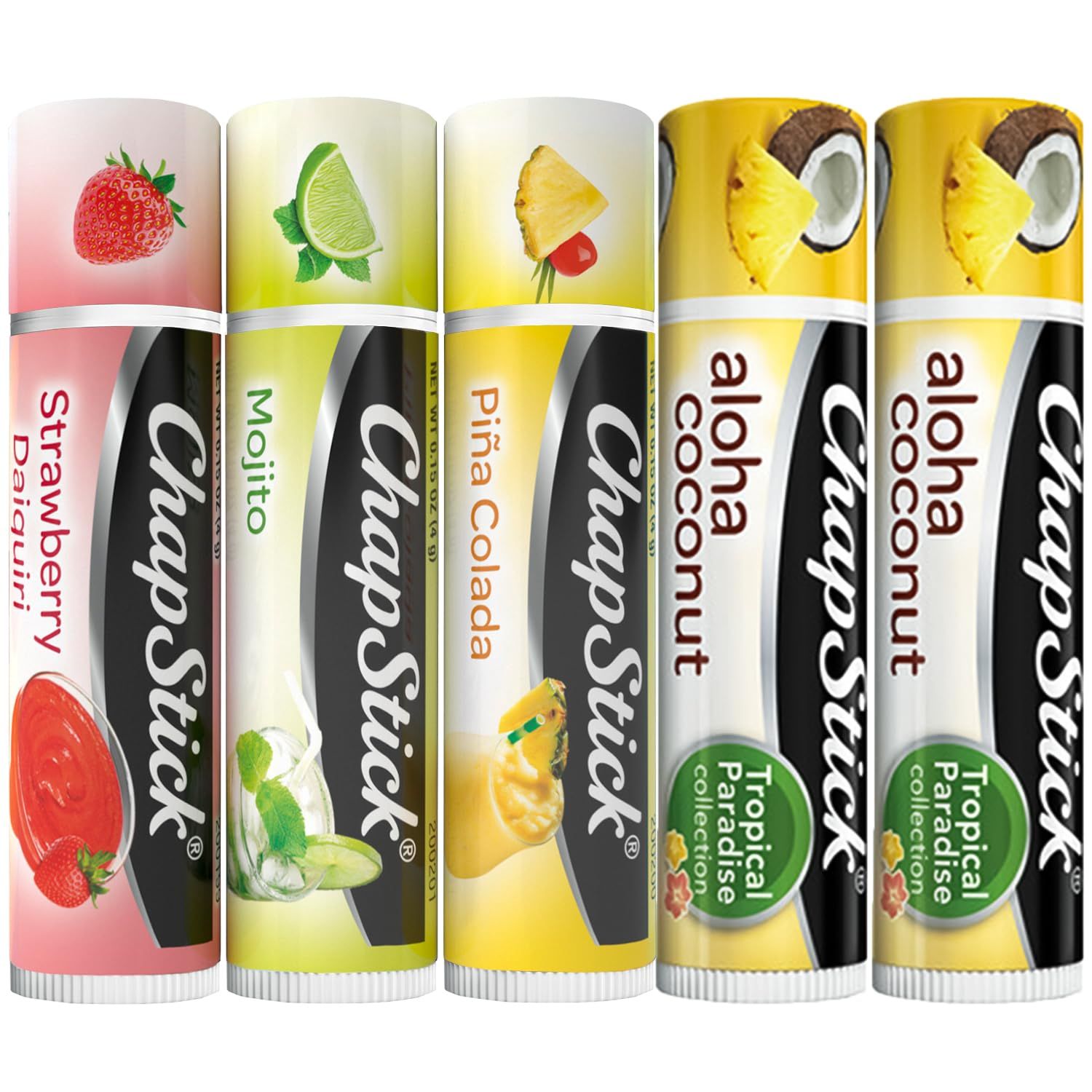 ChapStick Lip Care Bundle - Mocktail Collection + Aloha Coconut Lip Balm, 0.15 Oz Ea (5 Piece Set)