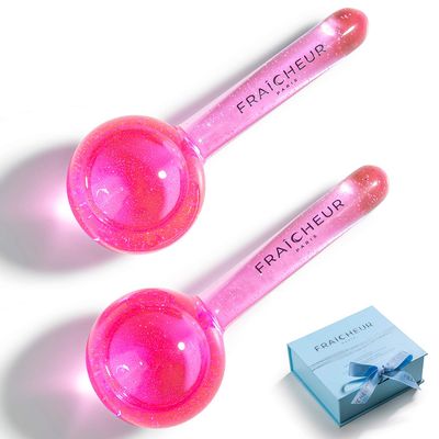 FRACHEUR ICE Globes | Frozen Cryo Roller for Cold Facial Massage | Skincare Cooling Glass Massager with Anti-Freeze Liquid Inside | Reduce Puffiness, Pores (Pink with Glitters)