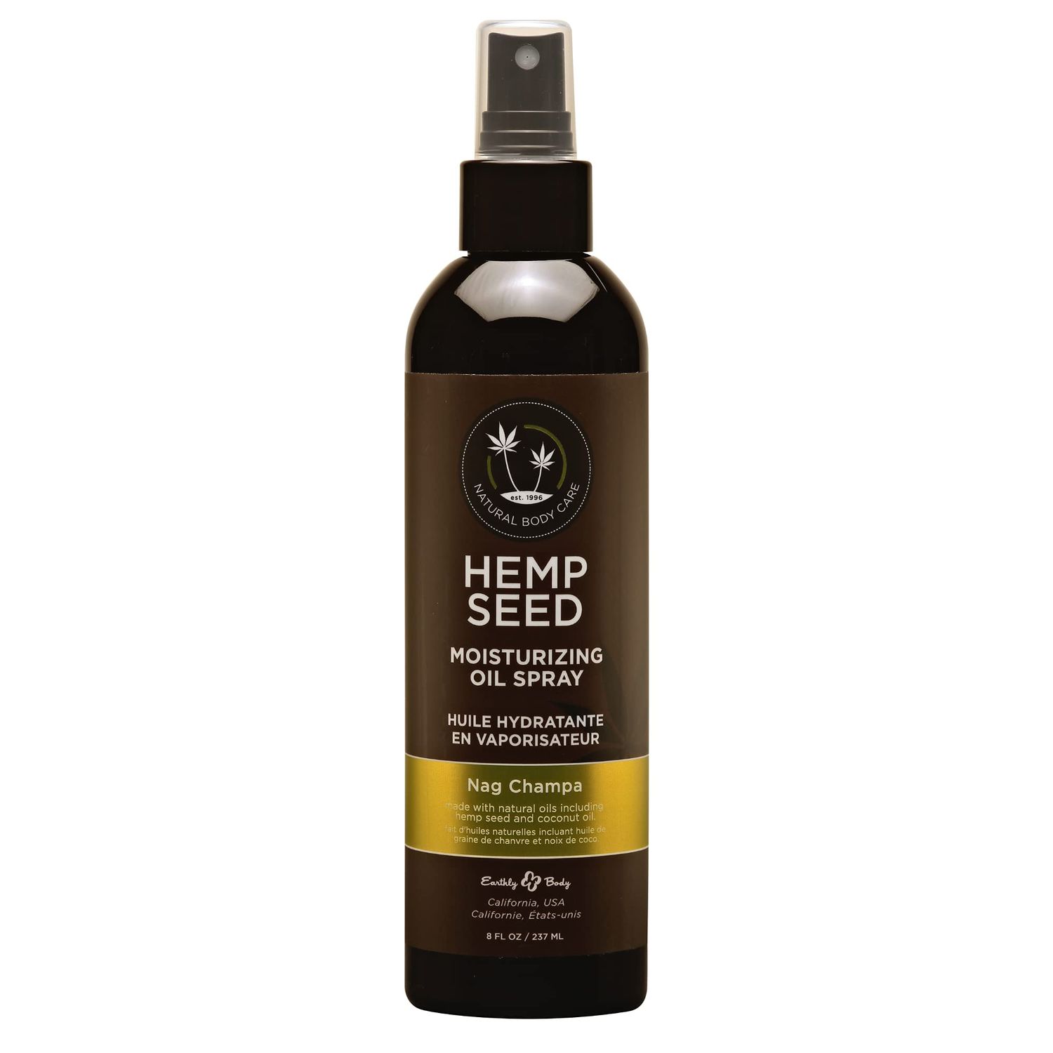 Earthly Body Hemp Seed Moisturizing Oil Spray, Nag Champa - 8 oz - Smooth, Moisturize &amp; Protect Skin - With Vitamin E + Hemp Seed, Coconut &amp; Avocado Oils - Vegan, Cruelty Free
