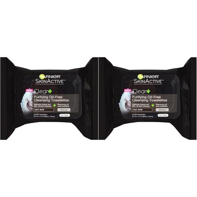 Garnier Skin Skinactive Clean+ Charcoal Oil-Free Makeup Remover Wipes, 2 Count