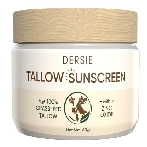 Beef Tallow Sunscreen with Zinc Oxide: Tallow &amp; Zinc Oxide Instant Sun Protection - Non Greasy Formula with Beeswax, Red Raspberry, Carrot Oil - Suitable for Dry and Sensitive Skin - Fresh Scent