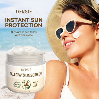Beef Tallow Sunscreen with Zinc Oxide: Tallow &amp; Zinc Oxide Instant Sun Protection - Non Greasy Formula with Beeswax, Red Raspberry, Carrot Oil - Suitable for Dry and Sensitive Skin - Fresh Scent