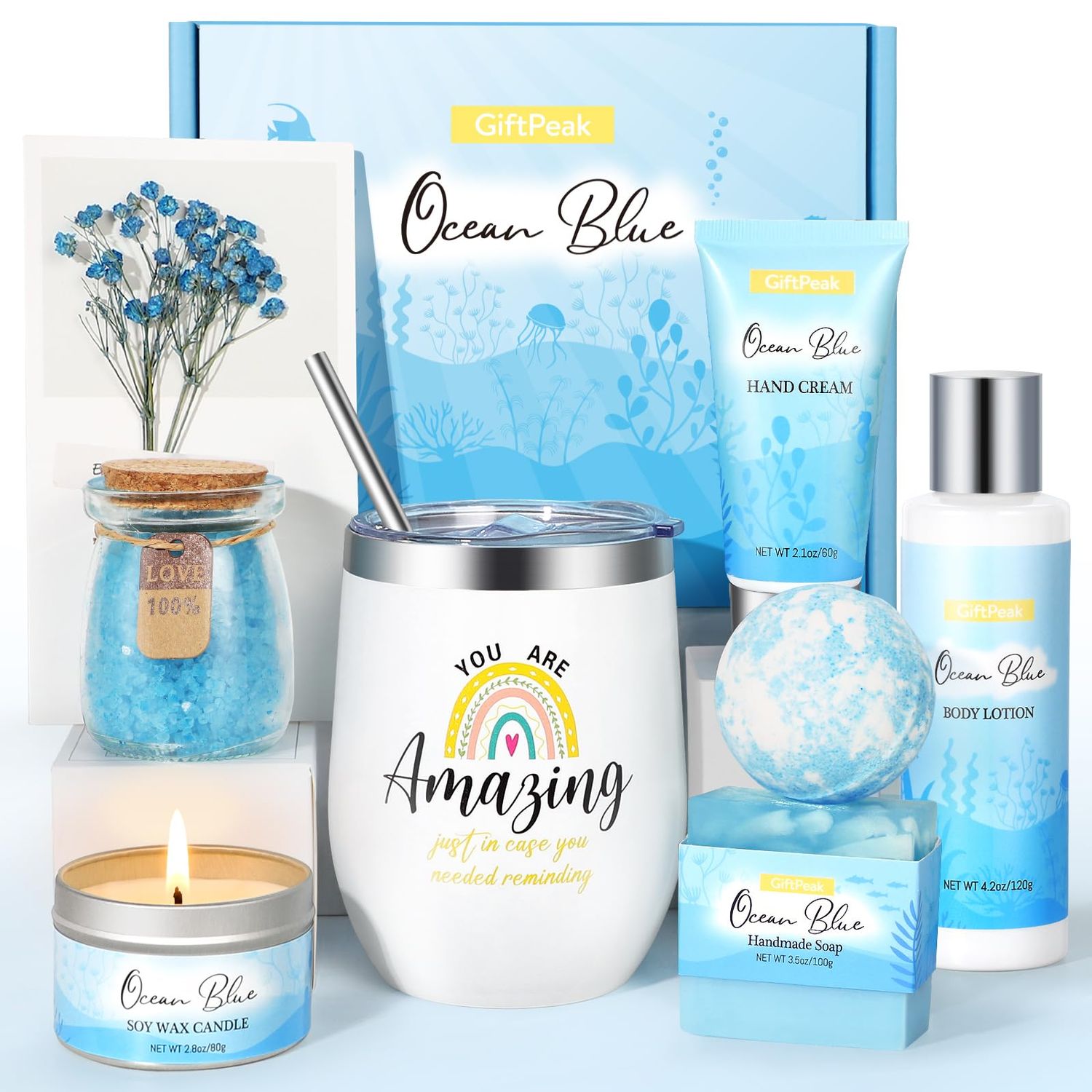 Birthday Gifts for Women, Ocean Scented Relaxing Spa Gift Basket for Women, Gifts for Women Mom Her Wife Sister Friends, Self Care Gifts Bath and Body Gifts Set for Women Valentines Mother&#39;s Day Gifts