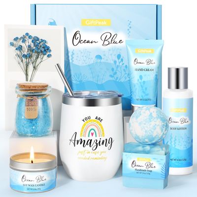 Birthday Gifts for Women, Ocean Scented Relaxing Spa Gift Basket for Women, Gifts for Women Mom Her Wife Sister Friends, Self Care Gifts Bath and Body Gifts Set for Women Valentines Mother&#39;s Day Gifts