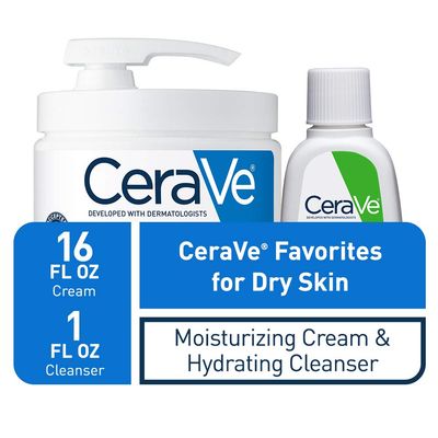 CeraVe Moisturizing Cream Combo Pack, Contains 16 Ounce with Pump &amp; 1 Ounce Hydrating Facial Cleanser, Dry Skin Relief