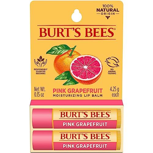 Burt&#39;s Bees Lip Balm Stocking Stuffers, Moisturizing Lip Care Christmas Gifts, Pink Grapefruit with Beeswax &amp; Fruit Extracts, Natural Origin Treatment (2-Pack)