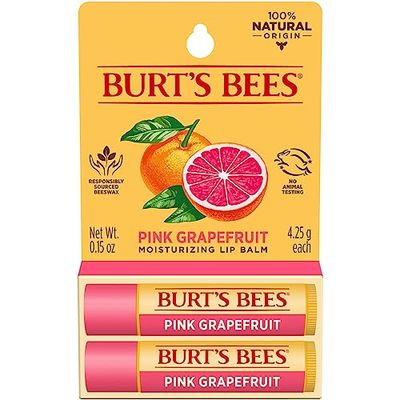Burt&#39;s Bees Lip Balm Stocking Stuffers, Moisturizing Lip Care Christmas Gifts, Pink Grapefruit with Beeswax &amp; Fruit Extracts, Natural Origin Treatment (2-Pack)