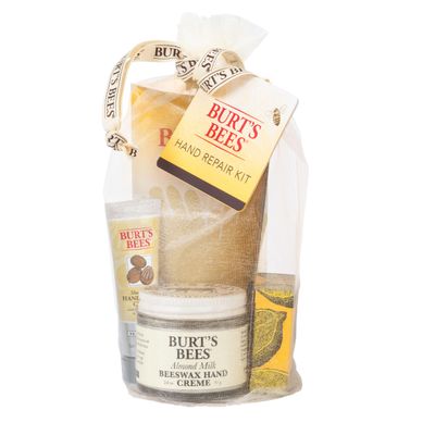 Burt&#39;s Bees Christmas Gifts, 3 Body Skincare Stocking Stuffers, Hand Repair Set, 3 Hand Creams plus Gloves - Almond Milk Hand Cream, Lemon Butter Cuticle Cream, Shea Butter Hand Repair Cream