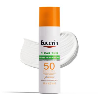 Eucerin Sun Clear Skin (Oil Control) SPF 50 Face Sunscreen Lotion, Hypoallergenic, Fragrance Free Sunscreen SPF 50 with Oil-Absorbing Minerals, 2.5 Fl Oz Bottle