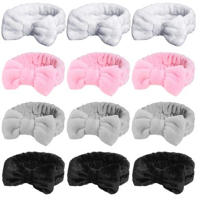 24 Pcs Spa Facial Headband in Bulk Soft Bow Makeup Headband Elastic Towel Skincare Headbands Microfiber Coral Fleece Hair Band for Washing Face Women Skincare Mask Yoga Sports Shower, 4 Colors