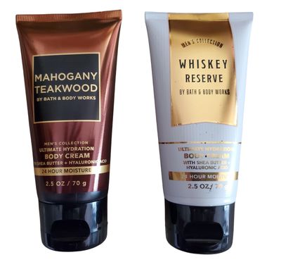 Bath &amp; Body Works Travel Size Ultimate Hydration Body Creams: Whiskey Reserve and Mahogany Teakwood 2.5 Ounces Set of 2