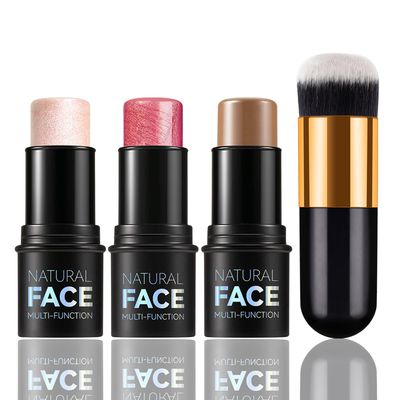 3 Pcs Cream Contour Sticks, Shades with Highlighter Stick, Blush Stick and Bronzer Stick, Contour Stick Eyeshadow Stick Face Contouring Pen Makeup with Contour Brush, Waterproof