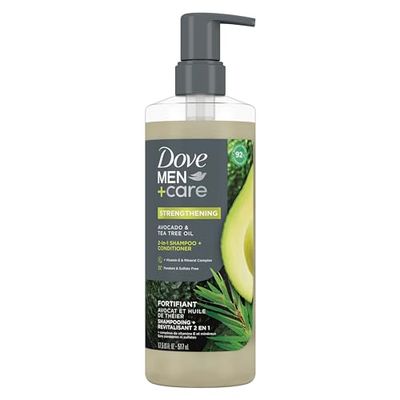Dove Men+Care 2-in-1 Shampoo + Conditioner Avocado &amp; Tea Tree Oil for Strengthening Hair, with Vitamin E &amp; Mineral Complex, 17.5 oz