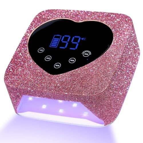 CHRISTINE SHELLY UV LED Nail Lamp 72W Rechargeable Sparkly Wireless Nail Dryer Gel Polish Light with 5 Timer Setting Professional Quick Dry Curing Lamp Pink with Display Auto Sensor for Salon &amp; Home