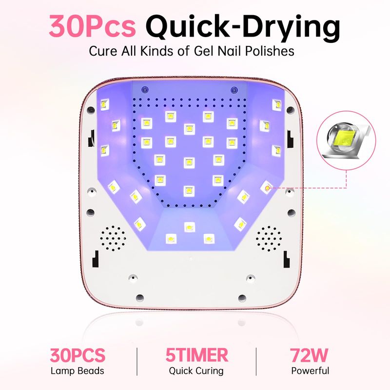 CHRISTINE SHELLY UV LED Nail Lamp 72W Rechargeable Sparkly Wireless Nail Dryer Gel Polish Light with 5 Timer Setting Professional Quick Dry Curing Lamp Pink with Display Auto Sensor for Salon &amp; Home