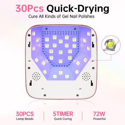 CHRISTINE SHELLY UV LED Nail Lamp 72W Rechargeable Sparkly Wireless Nail Dryer Gel Polish Light with 5 Timer Setting Professional Quick Dry Curing Lamp Pink with Display Auto Sensor for Salon &amp; Home