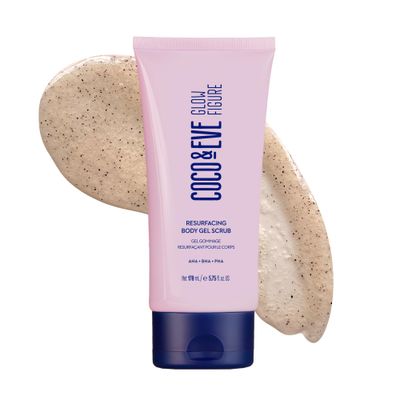 Coco &amp; Eve Resurfacing Body Gel Scrub - Exfoliating Scrub with AHA, BHA for Smoothing, Brightening and Pre-Tan Prep. Improves Dry, Textured Skin, Uneven Tone. Suitable for Sensitive Skin (5.75 fl oz)