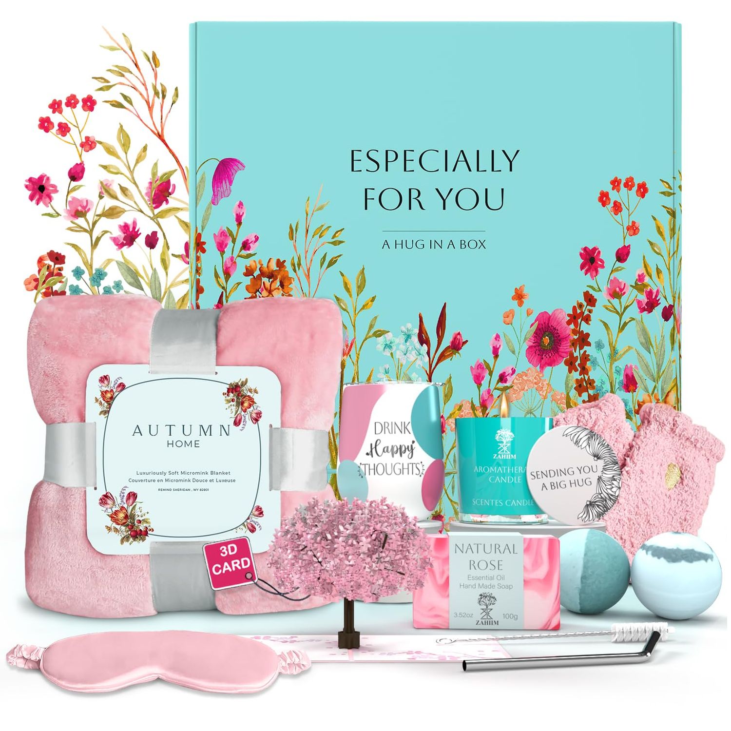 Comforting Get Well Soon Gift Baskets for Women -10pc Get Well Gifts for Women After Surgery, Thoughtfully Curated Thinking of You Self Care Package with Blanket, Tumbler, Eye Mask, Soap, Socks &amp; More