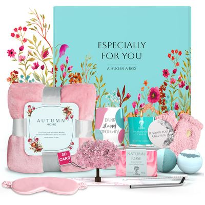 Comforting Get Well Soon Gift Baskets for Women -10pc Get Well Gifts for Women After Surgery, Thoughtfully Curated Thinking of You Self Care Package with Blanket, Tumbler, Eye Mask, Soap, Socks &amp; More