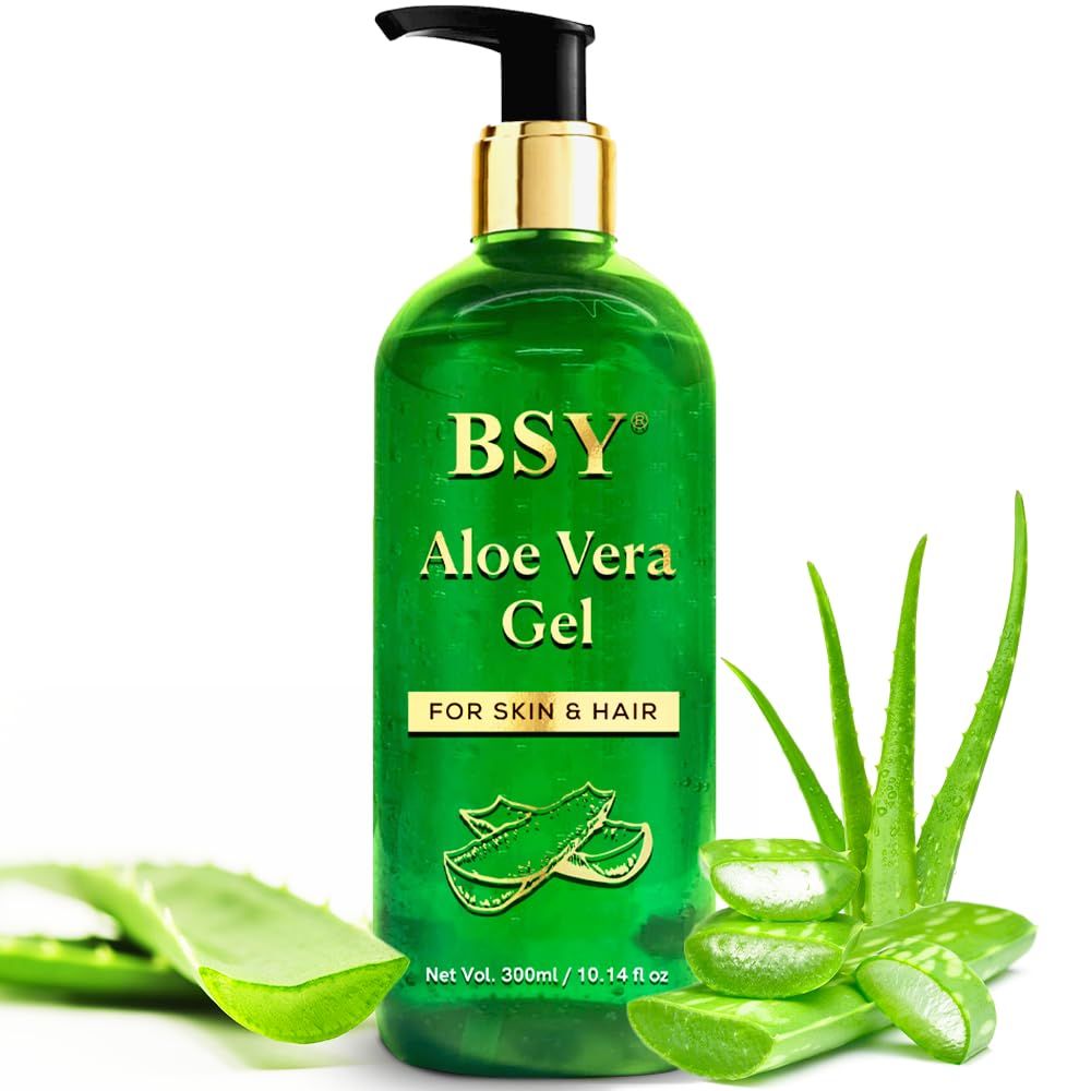 BSY Aloe Vera Gel - 10.1 fl oz | Non-Sticky Aloe Vera Gel for Face, Hair, Skin &amp; Sunburn Relief | Freshly Cut 100% Pure Aloe Vera Gel for Moisturizing Hydrating, Soothing Skincare