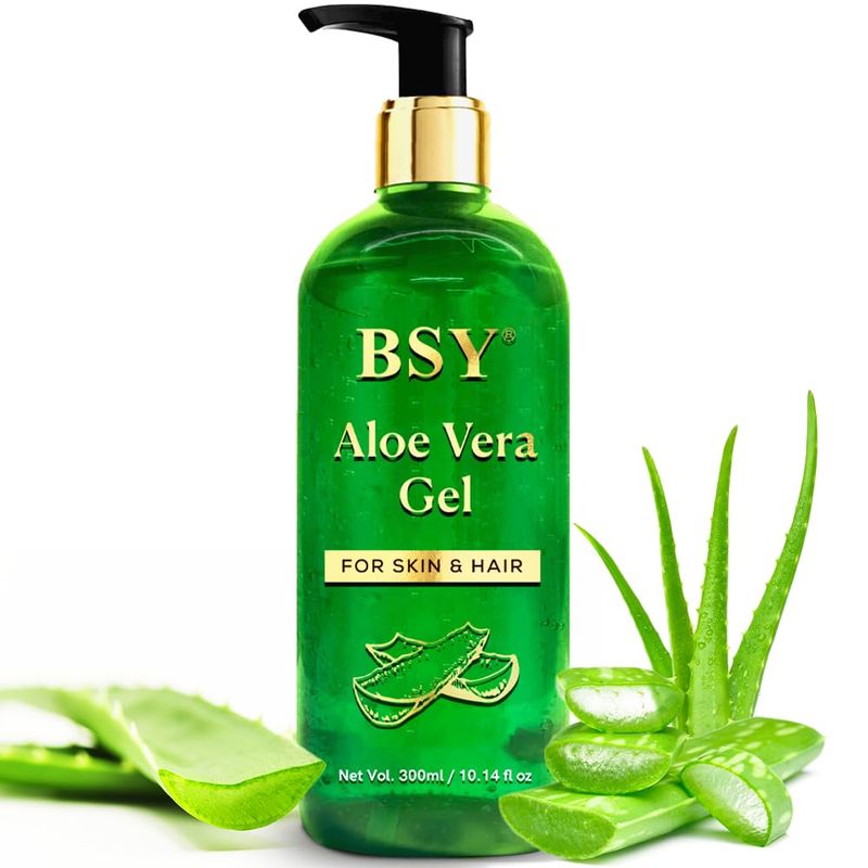 BSY Aloe Vera Gel - 10.1 fl oz | Non-Sticky Aloe Vera Gel for Face, Hair, Skin &amp; Sunburn Relief | Freshly Cut 100% Pure Aloe Vera Gel for Moisturizing Hydrating, Soothing Skincare