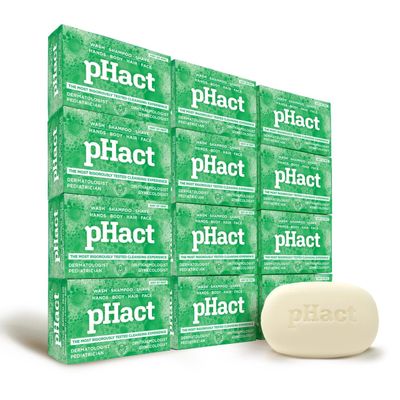ANDREW LESSMAN pHact Moisture-Rich, Soap-Free Cleansing Bar Hint of Mint. Natural Skin pH. All Skin Types - Even Sensitive Skin. Hypoallergenic. Dermatologist Tested. 12-Pack 4.25 oz each