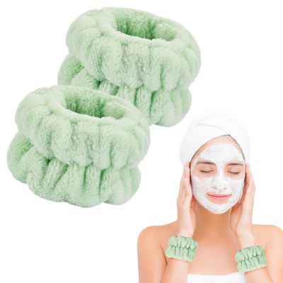 Dorbetar 2 Pcs Wrist Bands for Washing Face, Microfiber Wrist Towels for Washing Face, Spa Wristbands for Washing Face, Face Wash Wristbands, Arm Bands for Washing Face for Woman and ChildrenGreen