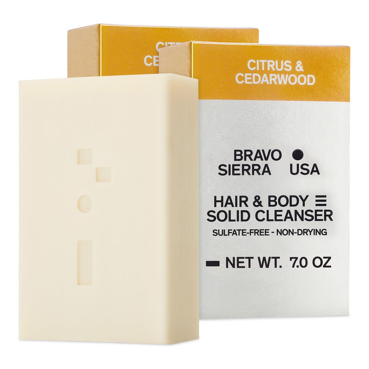 Bravo Sierra Body and Hair Mens Soap Bar, 2-Pack - All-In-One Shampoo &amp; Soap for Face, Hair &amp; Body - Citrus &amp; Cedarwood, 7 oz - Coconut, Shea Butter &amp; Oat Flour for Soft Skin &amp; Healthy Hair