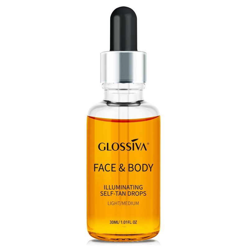 Glossiva Self Tanning Drops - Sunless Tan for a Sun-Kissed Bronze - Beauty Skin Self Tanner - Gradual Glow for Face and Body - Long-Lasting for a Week, 1.01 Fl Oz