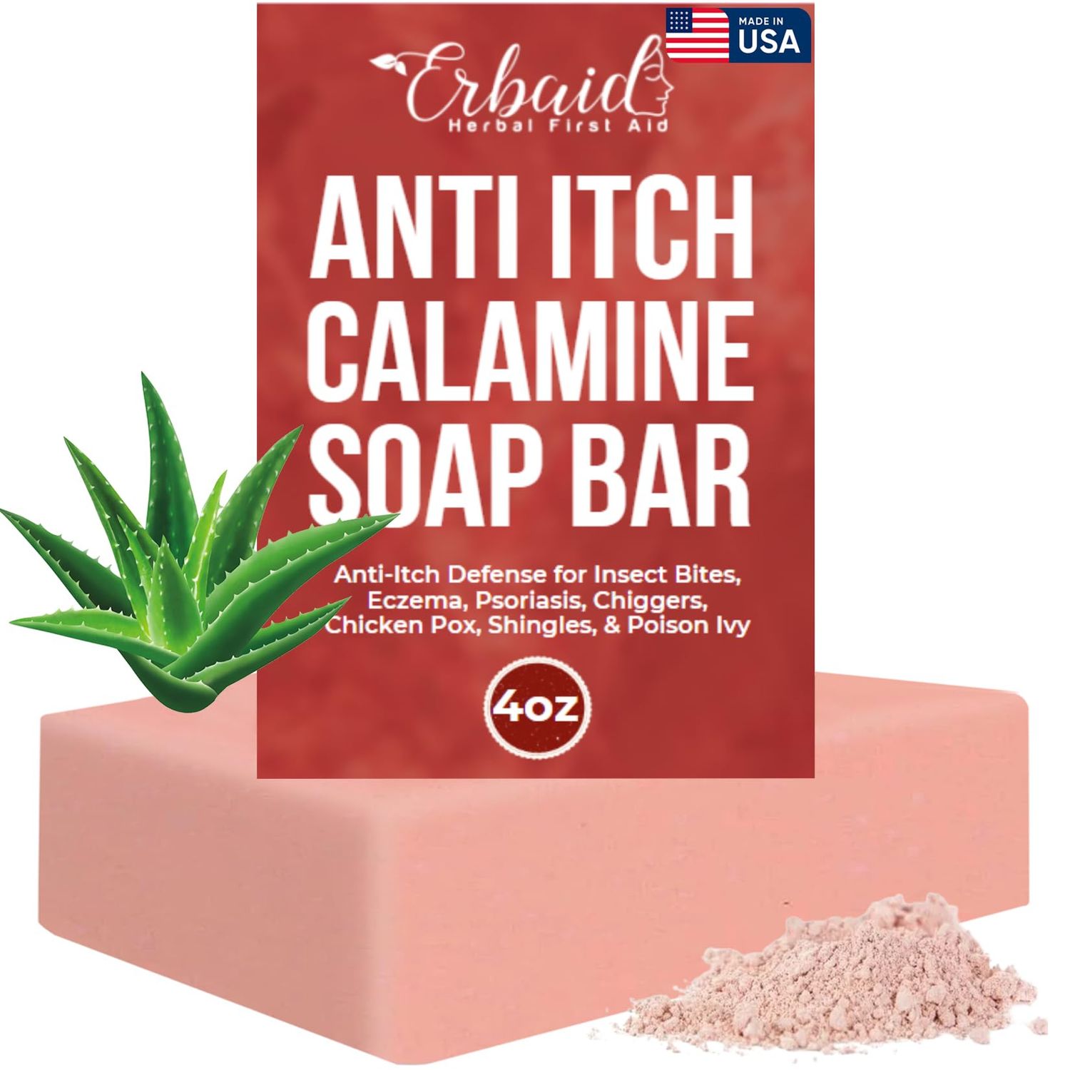 Calamine Soap Bar for Itching - All Natural Instant Itch Relief - Calming Calamine Soap for Itchy Skin, Insect Bite, Eczema, Poison Ivy Rash, Chicken Pox - Pure Raw Anti-Itch Body Wash Made in USA