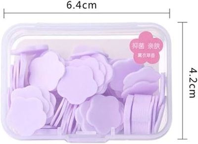 100 Pcs Purple Mini Portable Travel Soap Paper Sheets, Flower Shape Disposable Paper Soap Flakes, Hand Wash Cleaning Washing Hand Toiletry Paper Soap Sheets Foot and Hand Care, Hand Wash
