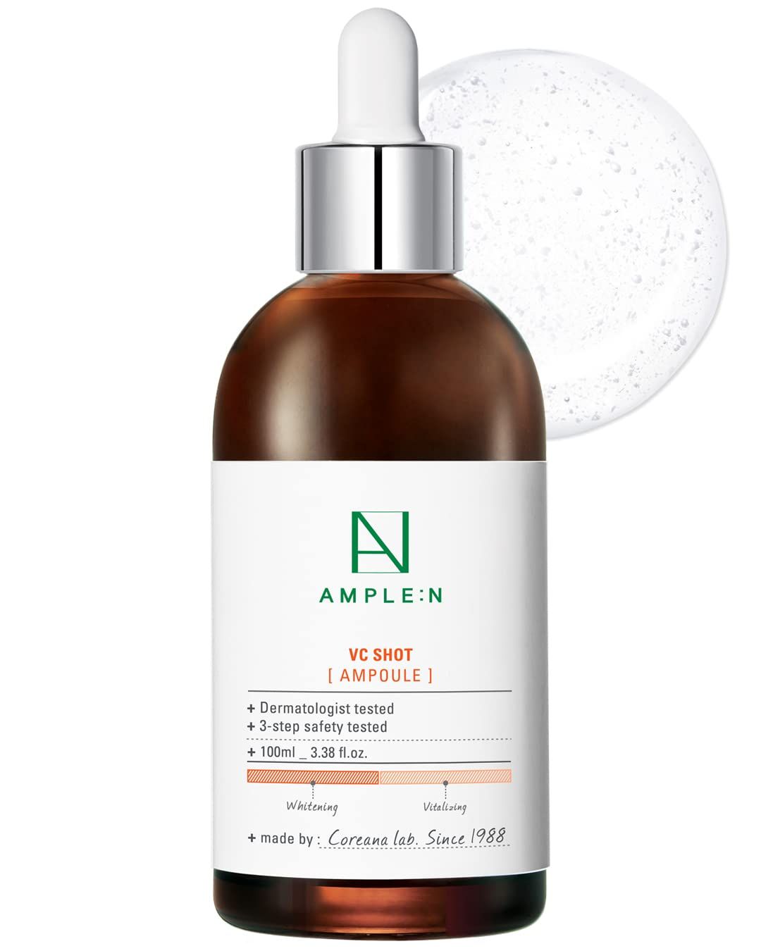 AMPLE:N VC Shot Serum - Anti-Aging Face Serum with Vitamin C - Evens Pigmentation and Aging Spots - Vitamin C Serum to Clear Skin of Sun Damage and Reduce Wrinkles, 3.38 fl.oz.