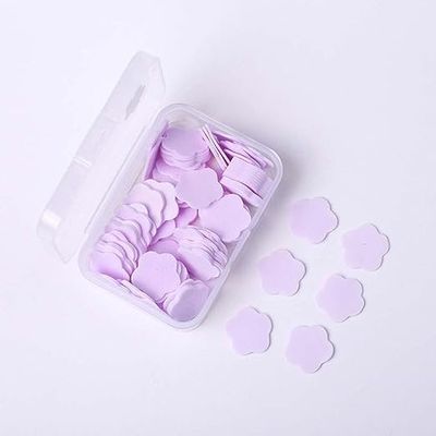100 Pcs Purple Mini Portable Travel Soap Paper Sheets, Flower Shape Disposable Paper Soap Flakes, Hand Wash Cleaning Washing Hand Toiletry Paper Soap Sheets Foot and Hand Care, Hand Wash