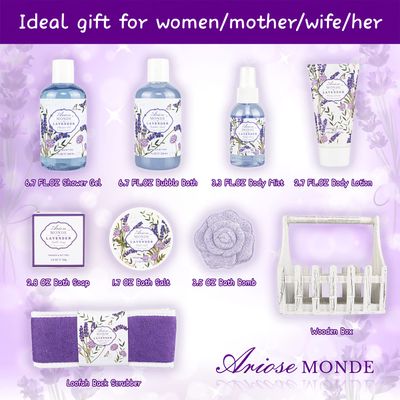 Bath Spa Basket Gift Set, with Lavender &amp; Jasmine Scent, Home Spa Gift Basket Kits for Women, Includes Body Lotion, Shower Gel, Bath Salts, Bubble Bath, Body Mist, Bath Soap, Bath Bom