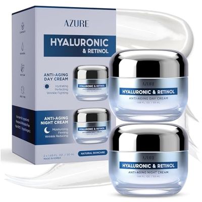 Azure Dermatologist Tested Hyaluronic &amp; Retinol Day &amp; Night Face Moisturizer - K Beauty Anti-Aging Cream for Dark Spot Corrector &amp; Wrinkle Repair Cream - Korean Skincare - All Skin Type 1.69 fl oz