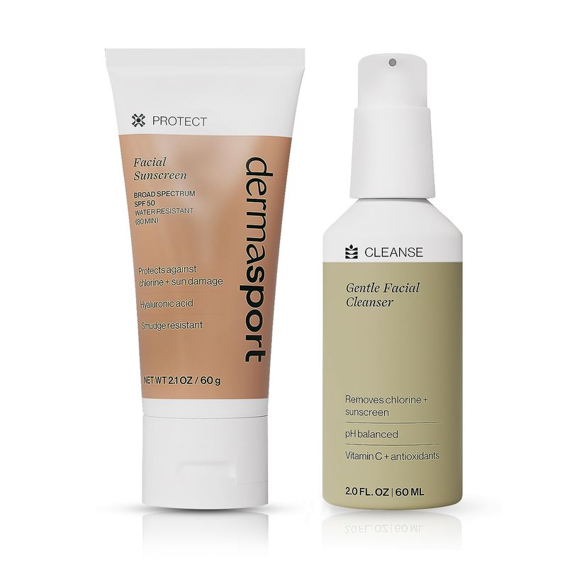 Dermasport Skin Care Set for Swimmers: SPF 50 Sport Face Sunscreen &amp; Gentle Facial Cleanser - Essential Duo for Pre and Post-Swim Protection &amp; Nourishment, Designed for Smooth, Youthful Skin