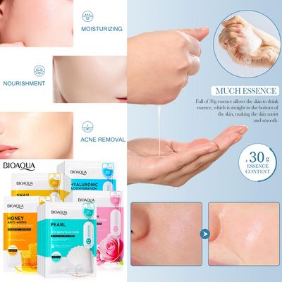 BIOAQUA Facial Mask Firming Deeply Nourish Moisturizing 98% Natural Extract Hydrating Face Mask 5PCS Set (One Of Each (5PCS))