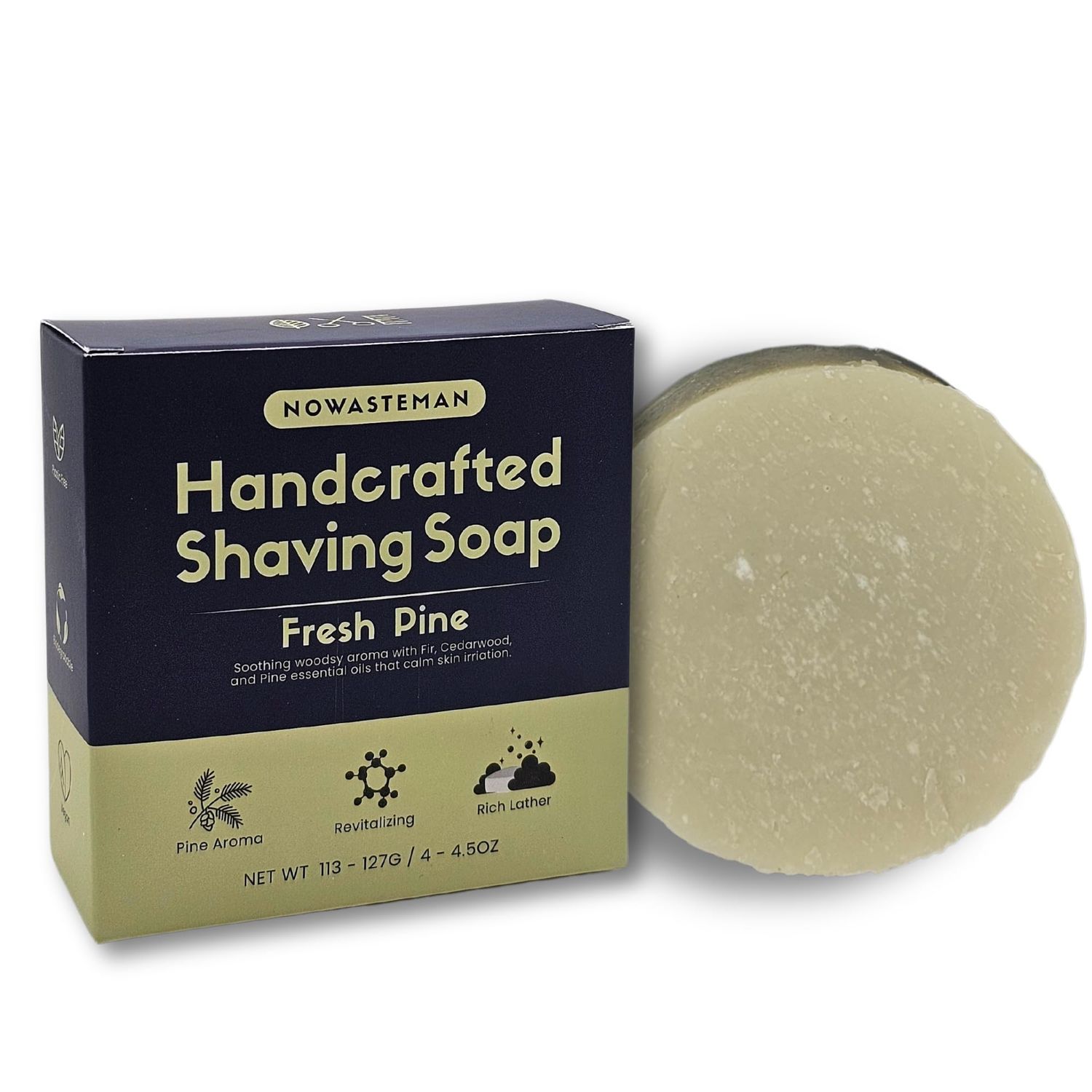 Handcrafted Fresh Pine Shaving Soap Bar - Rich Luxurious Lather | Skin Nourishing Formula with Cedar, Coconut Oil &amp; Aloe Vera | - All-Natural, Skin-Friendly