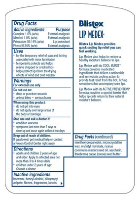 Blistex Medicated Lip Balm, Lip Medex - for Cold, Sores, Cracked &amp; Dry Lips - 0.25 Oz x 2 Pack