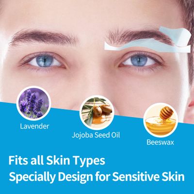 Beauty7 Sensitive Eyebrow Wax Strips Kit Facial Hair Removal for Men Eyebrow Waxing Strips 24 Strips 4 Calming Oil Wipes Home Waxing for Sensitive Skin Types for Men