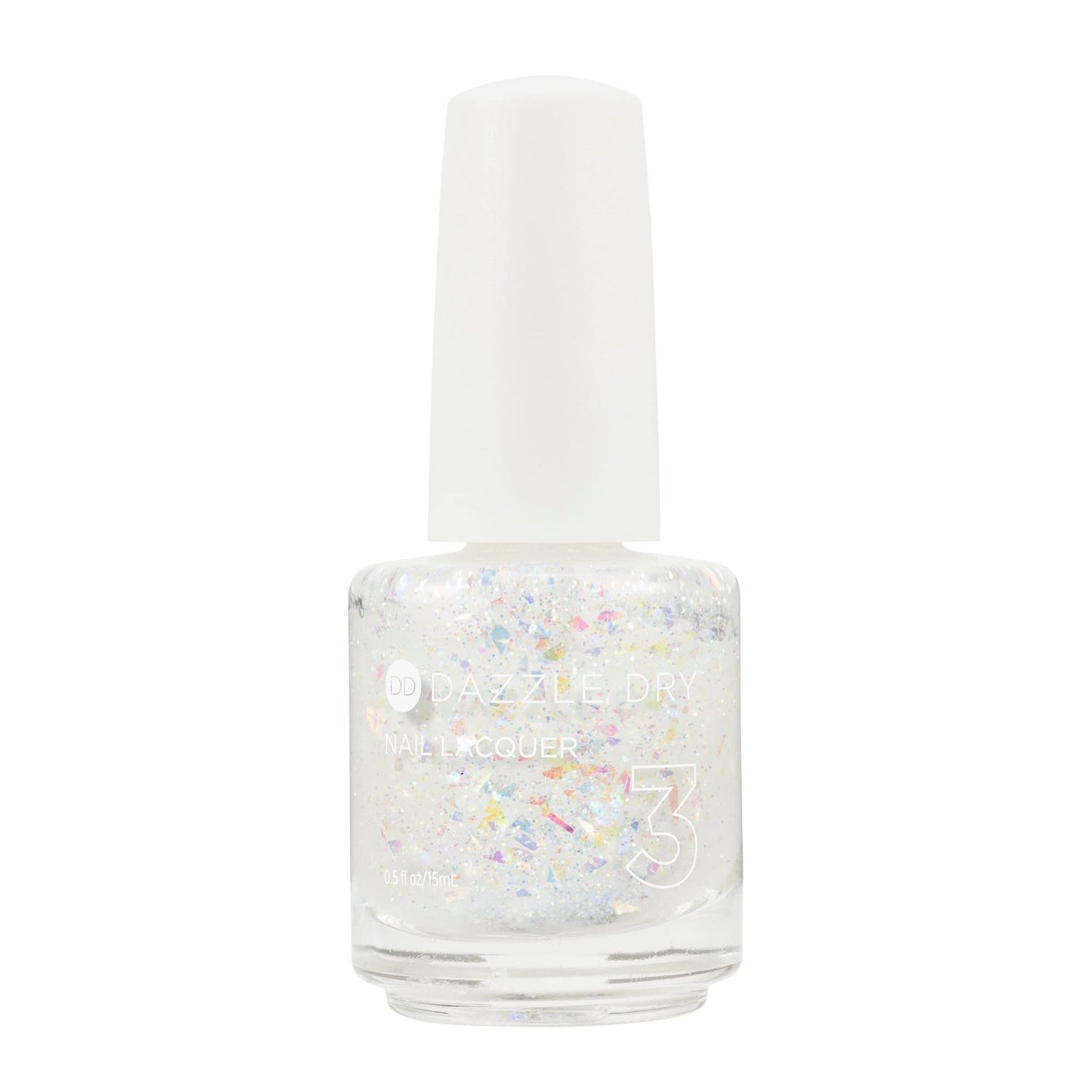 Dazzle Dry Nail Lacquer (Step 3) - Cold As Ice - An iridescent white sheer glitter. (0.5 fl oz)